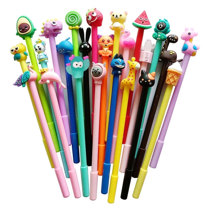 sencoo 24 pack Cute Cartoon Gel Blue Ink Pens Assorted Style Writing Birthday Present School Prize Student Gift Fun Girls Kiddie Pens (blue) - Image 2